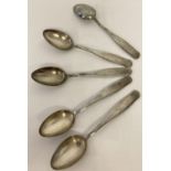 5 matching Art Krupp Berndorf Austrian silver teaspoons with 90 and 21 markings meaning there was 90