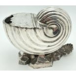 A Victorian silver plated spoon warmer in the form of a nautilus shell. Hinged lid with shaped