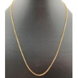 An 18ct gold 18" box chain with spring clasp. Full hallmarks to fixing, clasp marked 750. Total