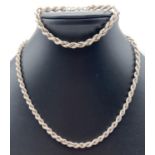 A vintage silver 16 inch silver rope chain with spring clasp together with a 7.5 inch matching