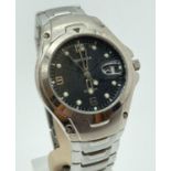 A men's Sekonda wristwatch with stainless steel bracelet strap. Black face with silver tone and