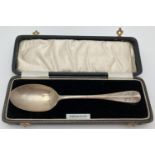 A late 19th century silver rat tail tablespoon with "PRH" monogrammed handle. Fully hallmarked to