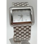 A Dolce & Gabbana stainless steel strap wristwatch with square case and face. Pale silver tone