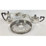 A Victorian Francis Howard silver plated 4 piece tea set together with a decorative galleried