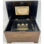 A late 19th century Swiss Timbres en Vue "3 Bells in Sight" cylinder musical box. Playing 8 airs