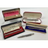 A collection of vintage and modern pens, some with original cases. A ladies Fine Barley ball point