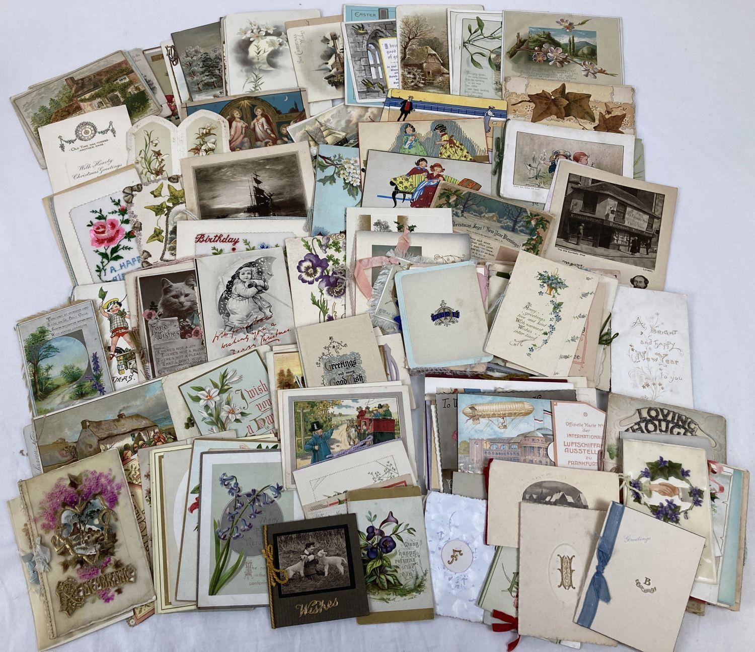 A box containing a quantity of assorted Victorian & Edwardian greetings cards. To include