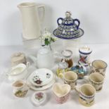 A box of assorted vintage & modern ceramics. To include: Melitta German pottery teapot, Emma