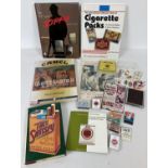 A collection of smoking related items. To include collectors books, boxes of matches, cigarette case