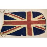 A large vintage Union Jack flag. One end banded. Shows signs of age related damage. Approx. 124 x