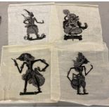 4 vintage monochrome Indian block prints. On rice paper, of figural designs. Vendor advises these