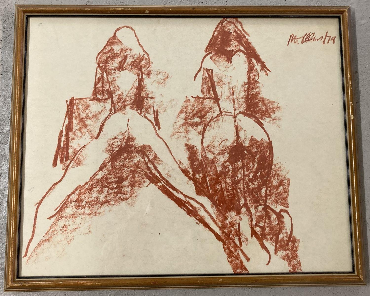 Peter Collins - original, signed & dated pastel sketch of the female form, framed & glazed.