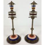A pair of bespoke made brass and coloured Lucite lamp shaped desk paperweights. RAF colours to