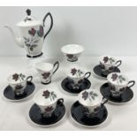 A mid century Royal Albert 6 setting coffee set in "Masquerade" pattern. Comprising: Coffee pot,