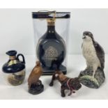 5 ceramic collectable decanters to include Beswick Beneagles whisky Osprey decanter. Lot also