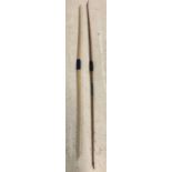 2 vintage wooden longbows. A light wood Slazenger 52lb draw-weight longbow. Together with a darker