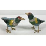 A pair of multi coloured Cloisonné bird figures with gold tone beaks and feet. Approx. 8cm tall.