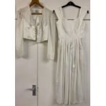 A Laura Ashley vintage white occasional dress with matching jacket. Wide shoulder straps with