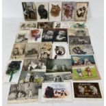 A collection of 30 assorted Edwardian & vintage cards featuring cats. To include Greetings cards,