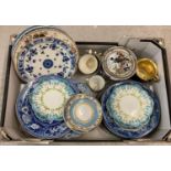 A collection of vintage & antique ceramics to include various blue and white plates, decorative side