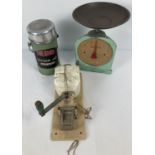 3 vintage 1940's kitchen items. Comprising: Thermos vacuum flask with original paper label (looks to