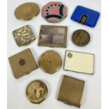 A collection of 11 vintage metal compacts in varying sizes and designs to include Royal Engineers