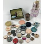 A collection of vintage vanity cosmetic items. To include soap pots, cold cream pots, rouge and face