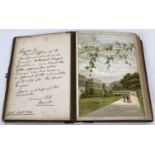 A Victorian leather bound "The Baronial Album" photograph album. With coloured pages featuring