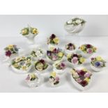 A quantity of assorted Coalport ceramic floral bud vases and ornaments. Some a/f.