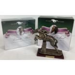 2 boxed Atlas Editions "The Sport of Kings" resin race horse figurines, one still cellophane