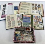 3 vintage stamp stock books containing British and world stamps together with a Stanley Gibbons "Rae