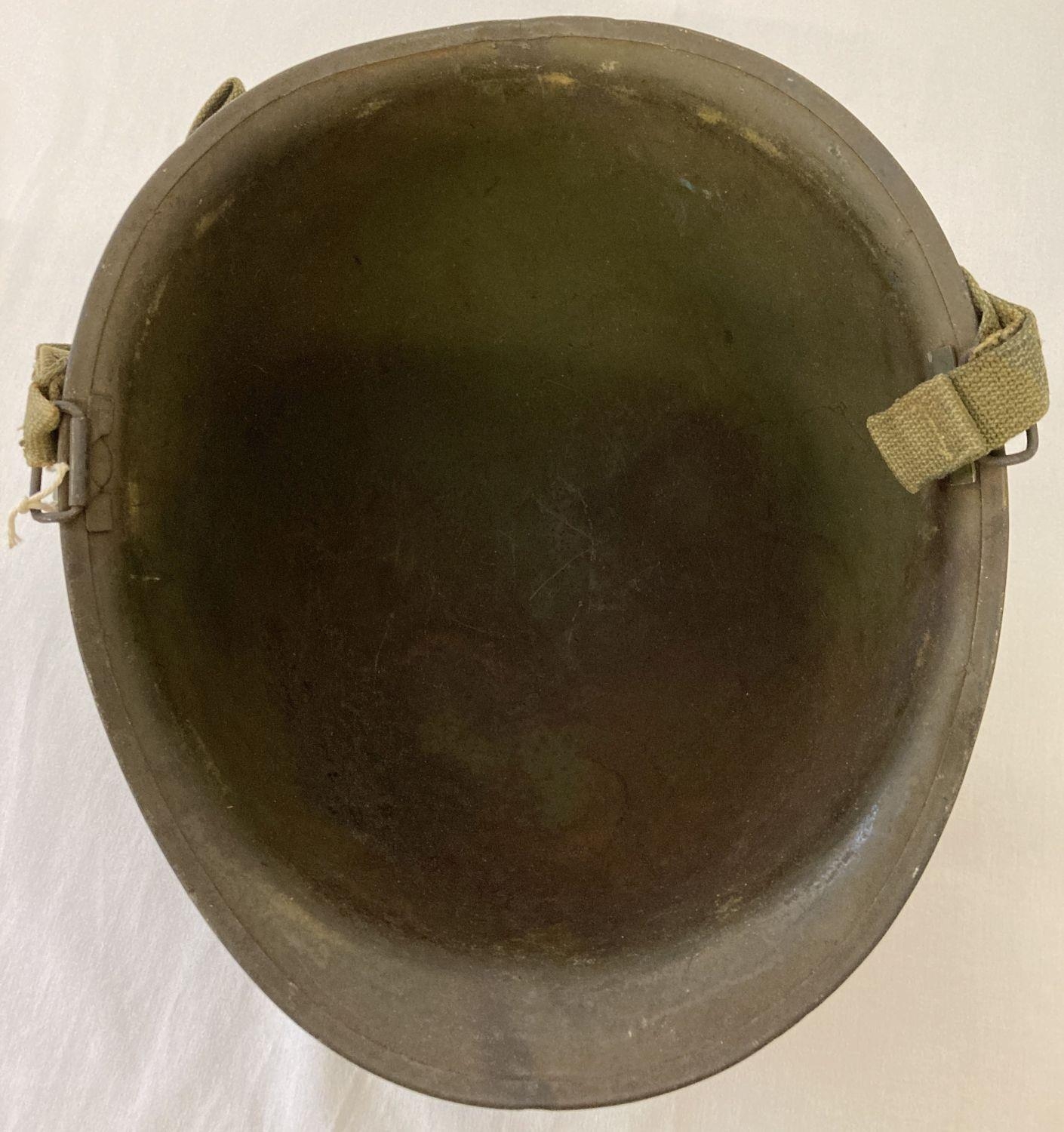 Original US M1C WW2 Paratrooper helmet - 1944 specification, rear join. Complete with helmet - Image 3 of 6