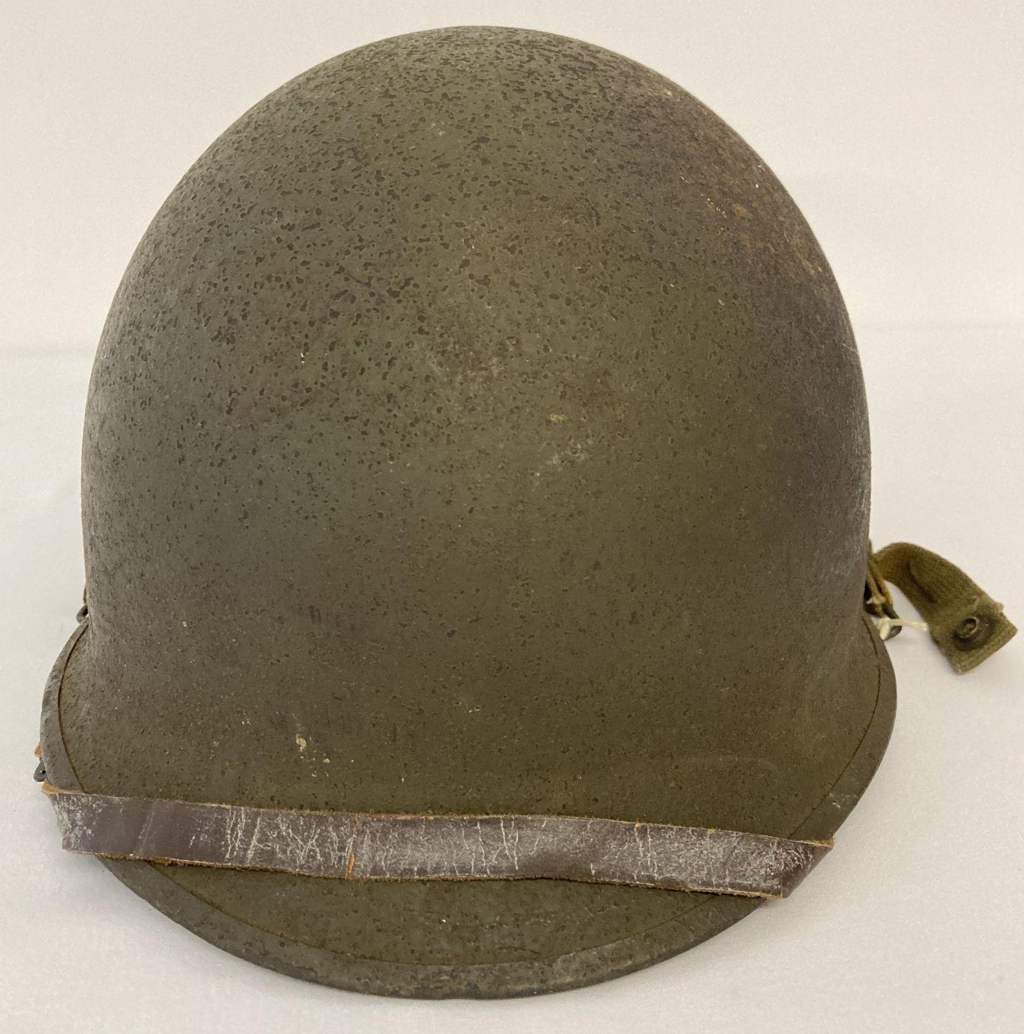 Original US M1C WW2 Paratrooper helmet - 1944 specification, rear join. Complete with helmet - Image 6 of 6