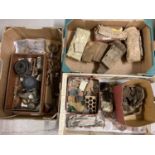 3 boxes of shoreline and river Thames finds. To include bricks, metal chain, hooks and weights,