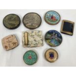 A collection of 9 vintage powder compacts, one with lipstick holder. To include: Strattons,