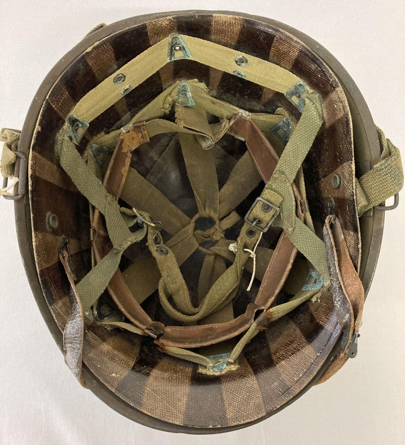 Original US M1C WW2 Paratrooper helmet - 1944 specification, rear join. Complete with helmet - Image 4 of 6