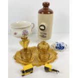 A collection of assorted vintage ceramics, glass & diecast. Lot includes an amber glass dressing