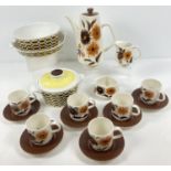 A retro Shorter & sons 6 setting coffee set with brown floral design (1 cup handle a/f). Together