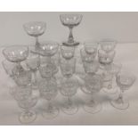 22 matching Art Deco stemmed glasses, to include sets of 6 and 4.