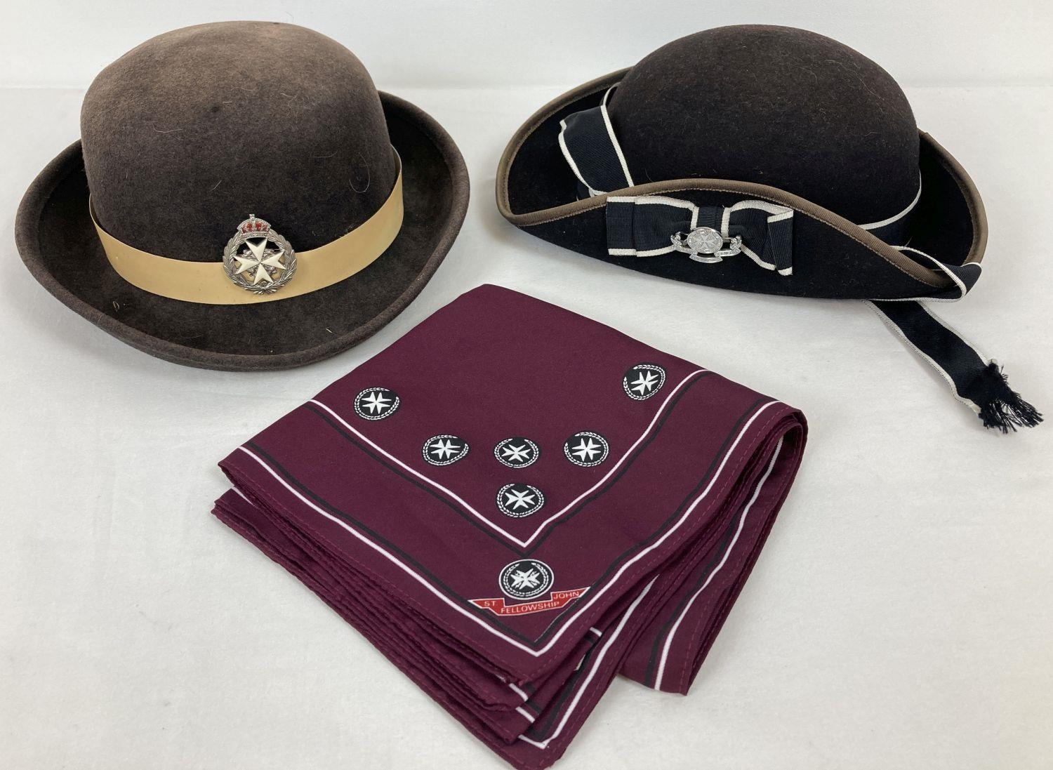 2 vintage Salvation Army uniform hats complete with metal badges to front together with a maroon,