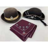 2 vintage Salvation Army uniform hats complete with metal badges to front together with a maroon,