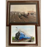 A framed oil on board of A4 4490 "Empire Of India" train, signed to bottom right. Together with a