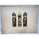 TW Camm Stained glass Art studios, Smethwick, pencil & watercolour 3 panelled sketch on board of