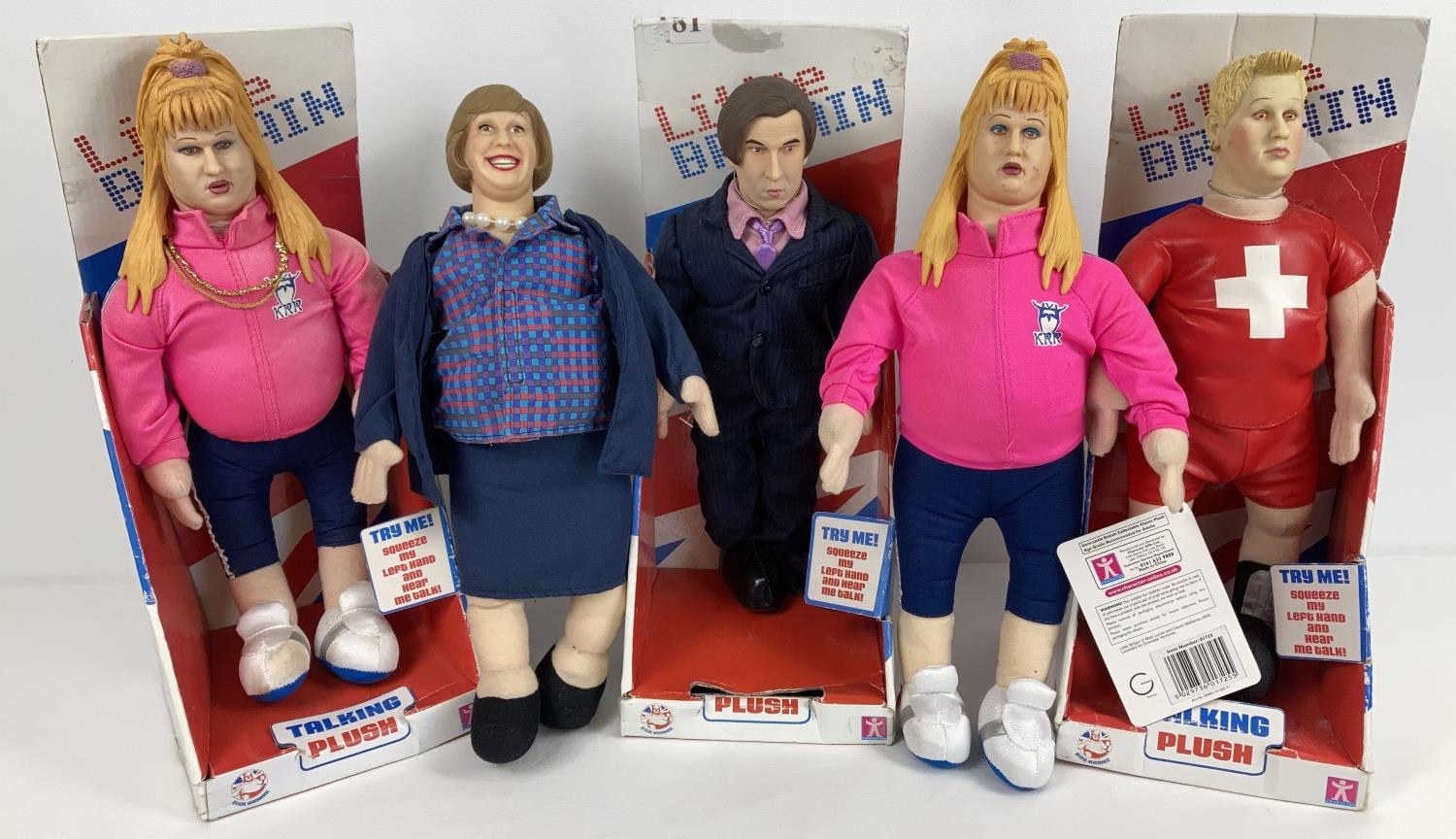 A collection of 5 Little Britain 2005/6 Granada Ventures collectable plush toys. To include 3 x
