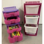 2 sets of children's plastic storage draws and contents. To include art and crafts items,