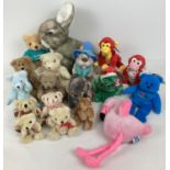 A collection of modern soft toys to include: jointed teddy bears in varying sizes, 2 x TY Beanie