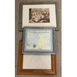 2 framed & glazed Winnie-the-Pooh prints together with an empty natural wood picture frame.