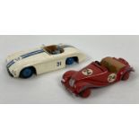 2 vintage Dinky toy cars. #133 Cunningham C-5R in white with blue stripe, No. 31 decals and