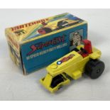 A boxed 1970's Matchbox Superfast Rod Roller #21. In yellow with star and flame decal. With hi speed