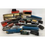 A box of mixed Tri-ang and Hornby model locomotives, wagons and accessories in varying sizes and